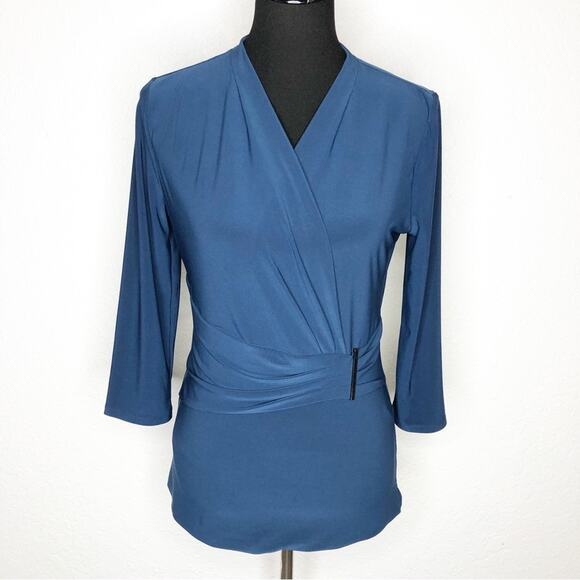 WHBM blue faux wrap front side buckle top size Small - Picture 1 of 12